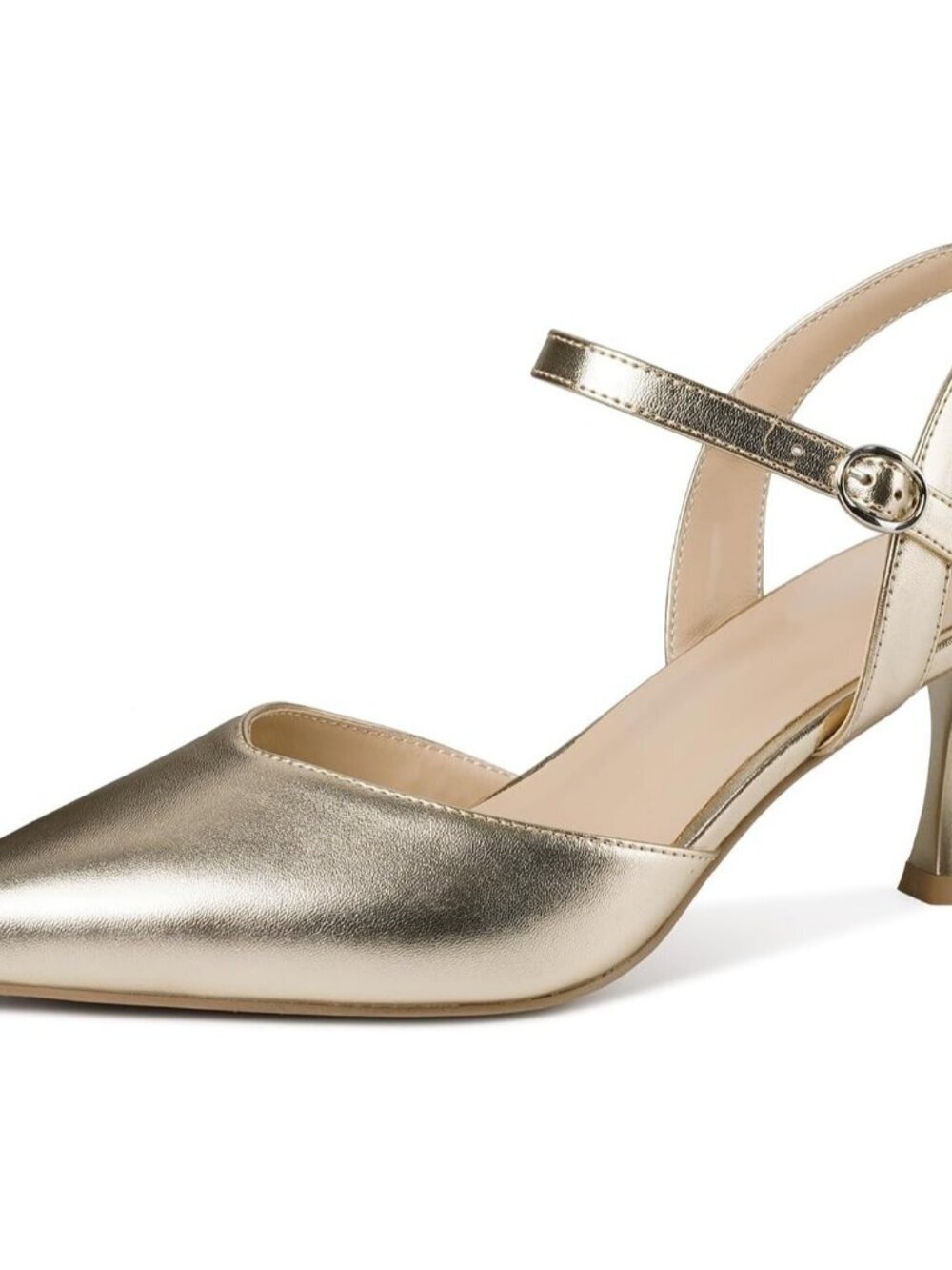 Women's Gold PU Kitten Heels Slingback Heels Dressy Pumps Ankle Strap